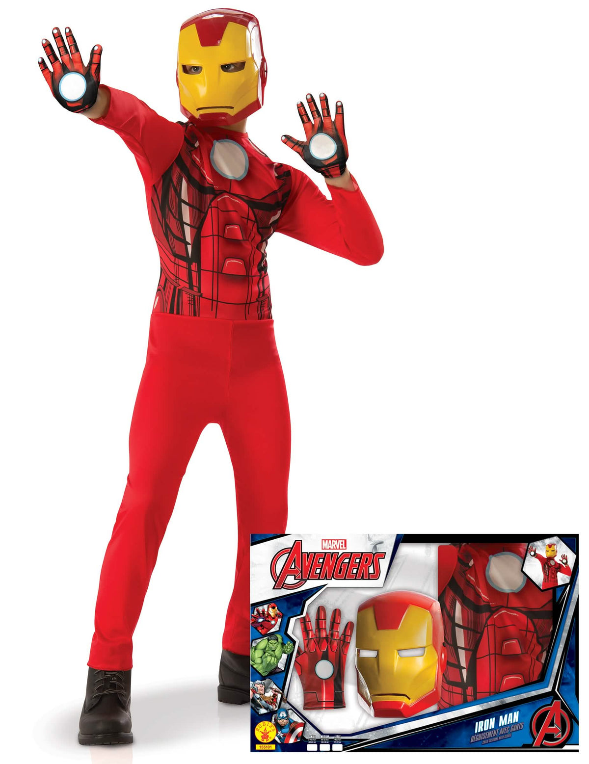 Klasszikus Iron Man készlet fiúknak piros és sárga, kesztyűk és maszk