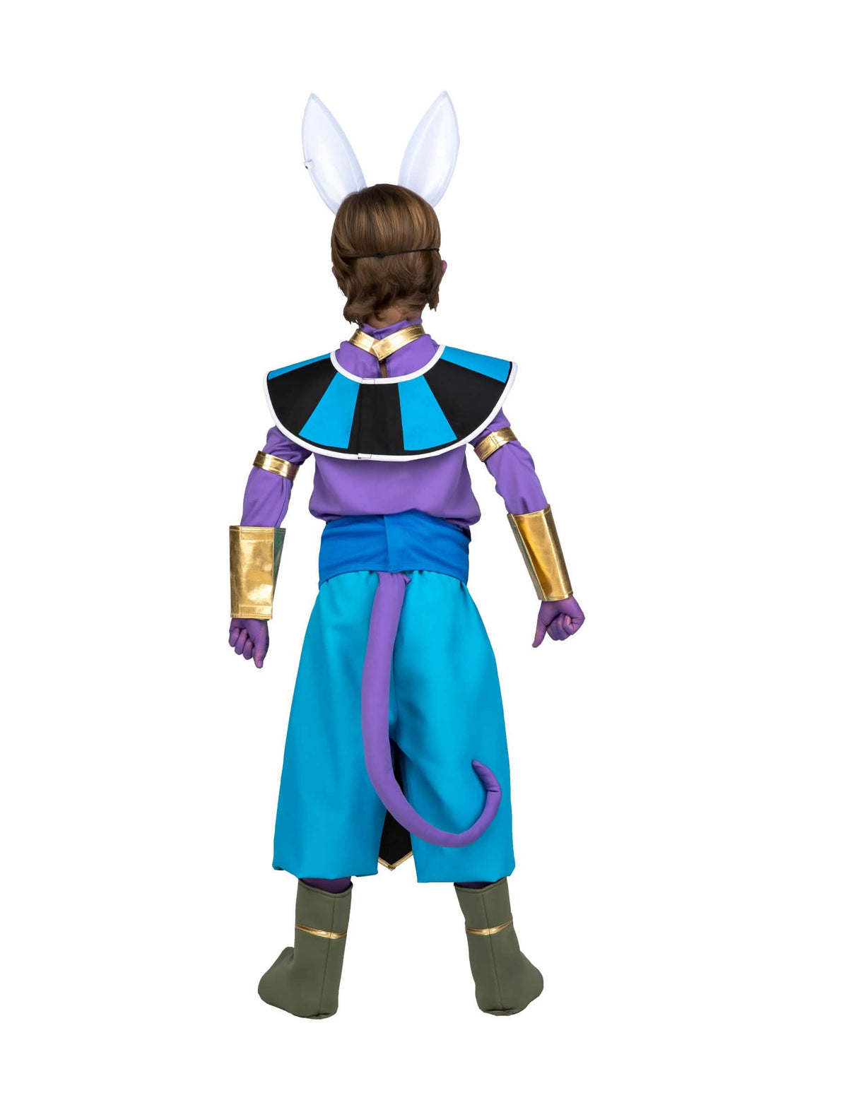 Hátulról látható Beerus Dragon Ball maszkos jelmez