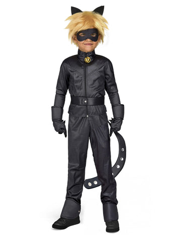 Déguisement complet Chat Noir Miraculous™ pour enfant noir avec masque et clochette dorée