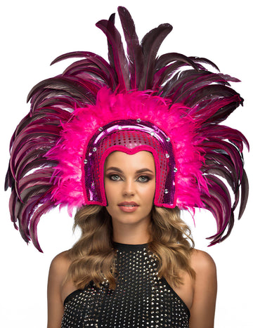 Felnőtt rózsaszín tollas brazil fejdísz
