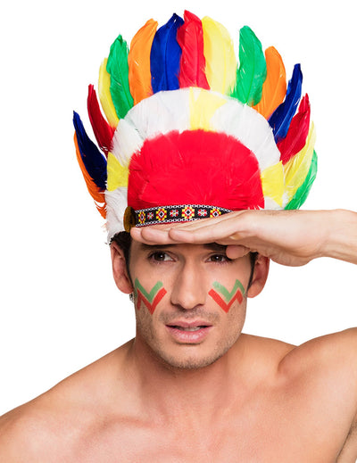 Coiffe d'indien plumes colorées adulte