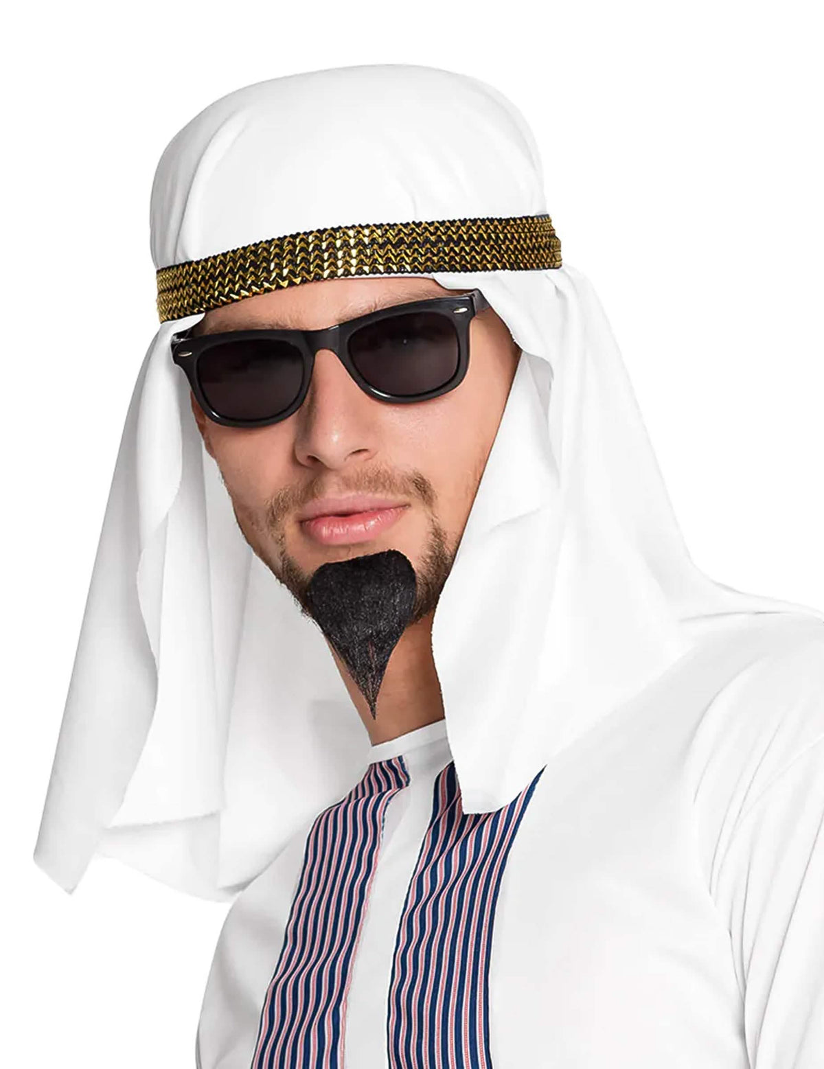 Arab emír fejdísz felnőtt számára fehér, arany és fekete fejpánttal