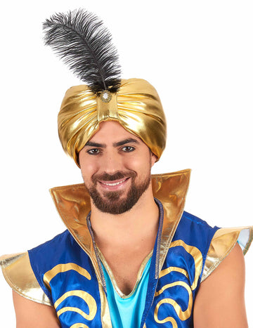 Coiffe de sultan pour adulte dorée avec plume noire