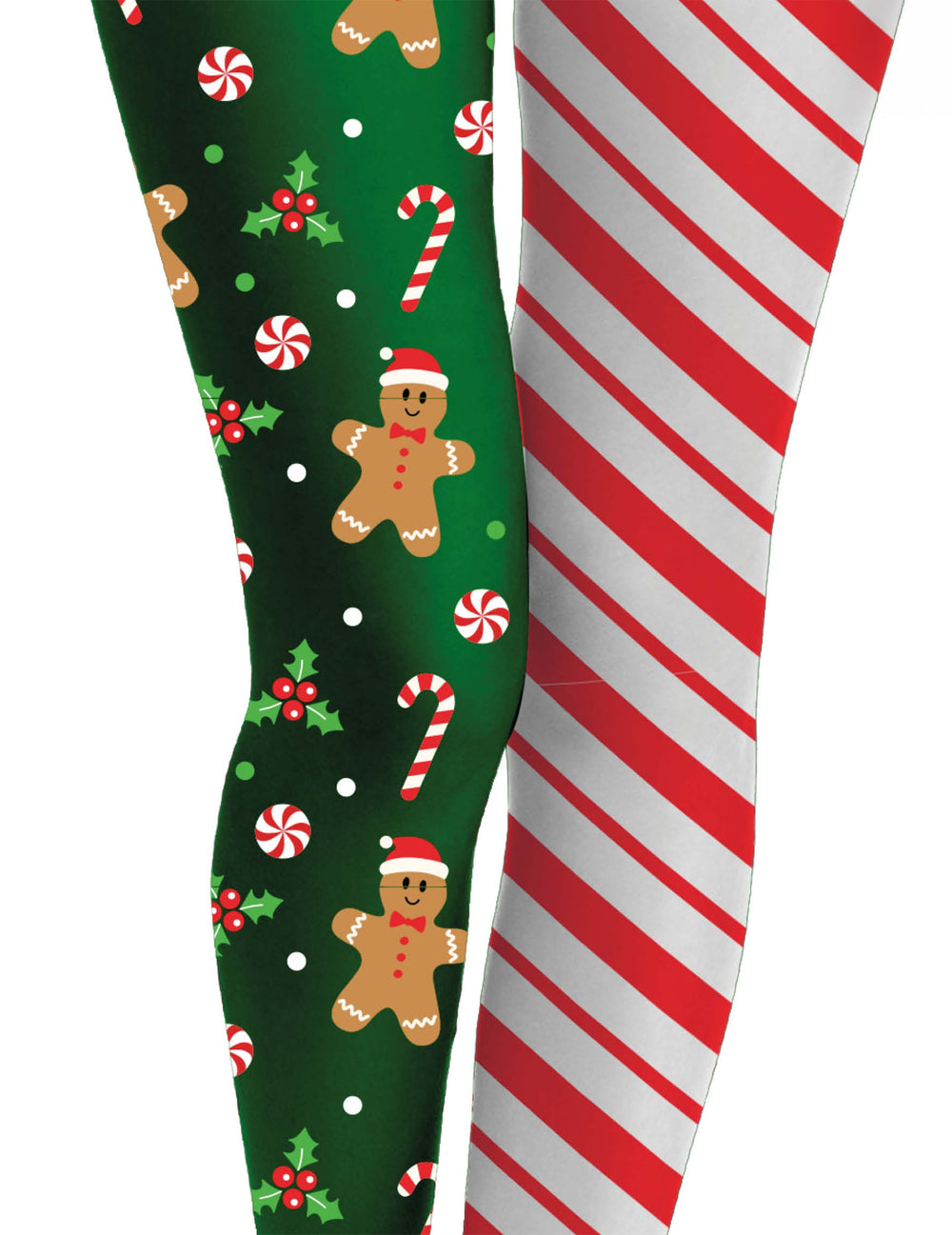 Gros plan sur les motifs des collants de Noël pain d'épice pour adulte
