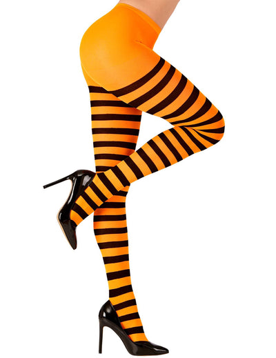 Collants rayés pour adulte orange et noirs