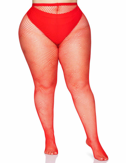 Vue de face des collants résille pour femme rouge