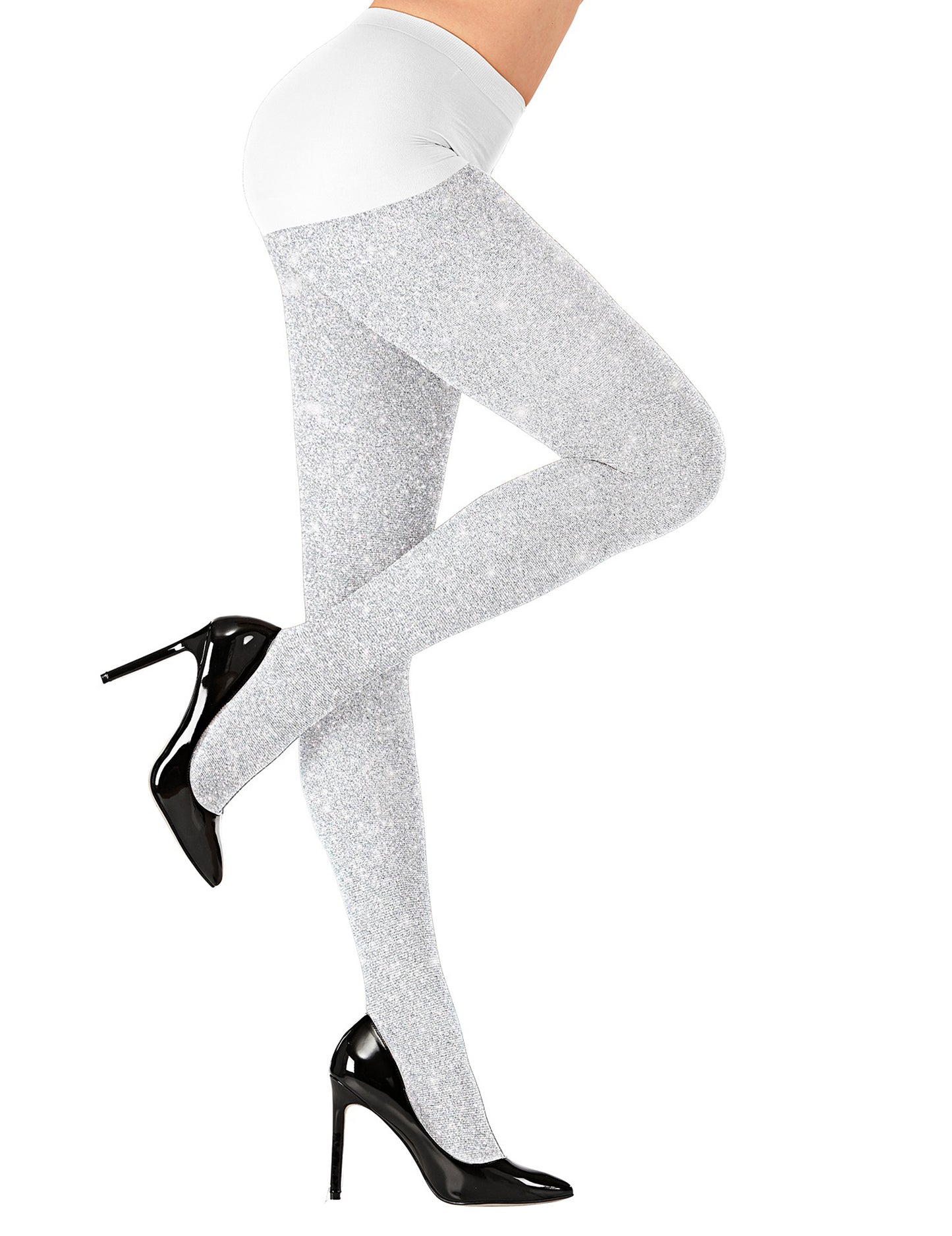 Felnőtt fehér csillámos harisnyanadrág