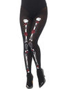 Collants squelette Dia de los muertos pour adulte noirs avec motifs os et roses rouges