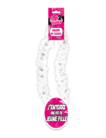 Collier de fleurs EVJF pour femme blanc avec médaillon rose