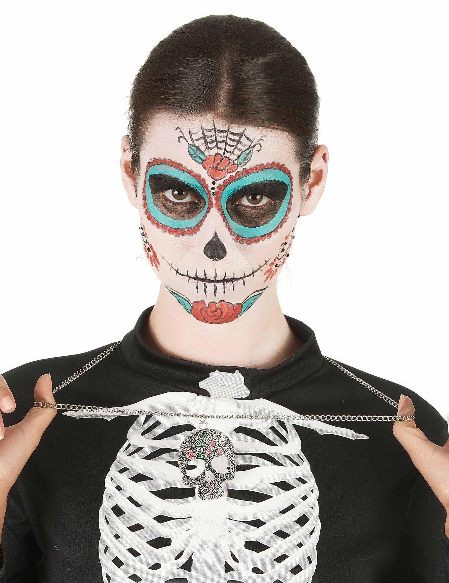 Ezüstszínű női nyaklánc Dia de los Muertos 