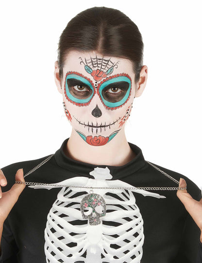 Ezüstszínű női nyaklánc Dia de los Muertos 