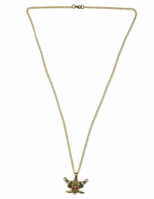 Collier pirate pour adulte doré avec pendentif tête de mort