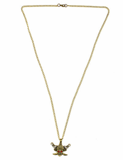 Collier pirate pour adulte doré avec pendentif tête de mort