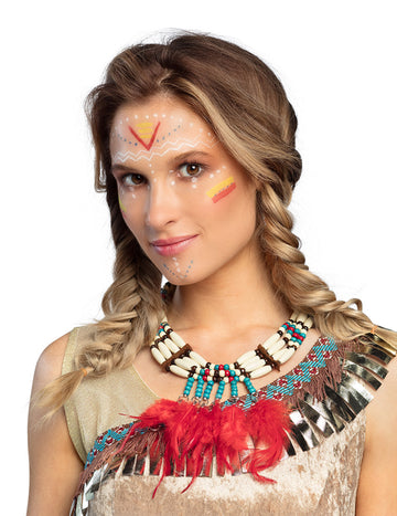 Indiai nyaklánc vörös nővel tollas