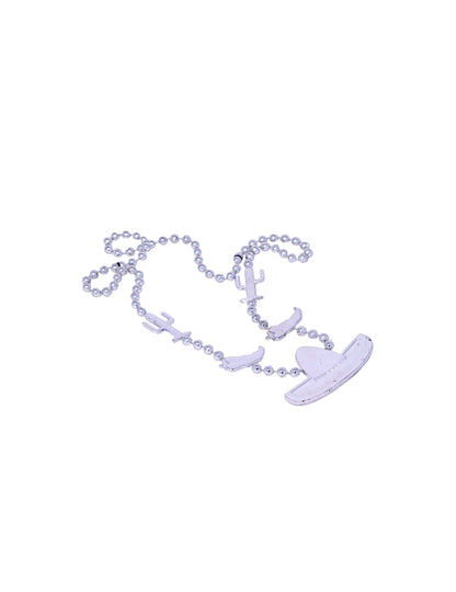 Collier mexicain pour adulte argenté avec pendentifs cactus et sombrero