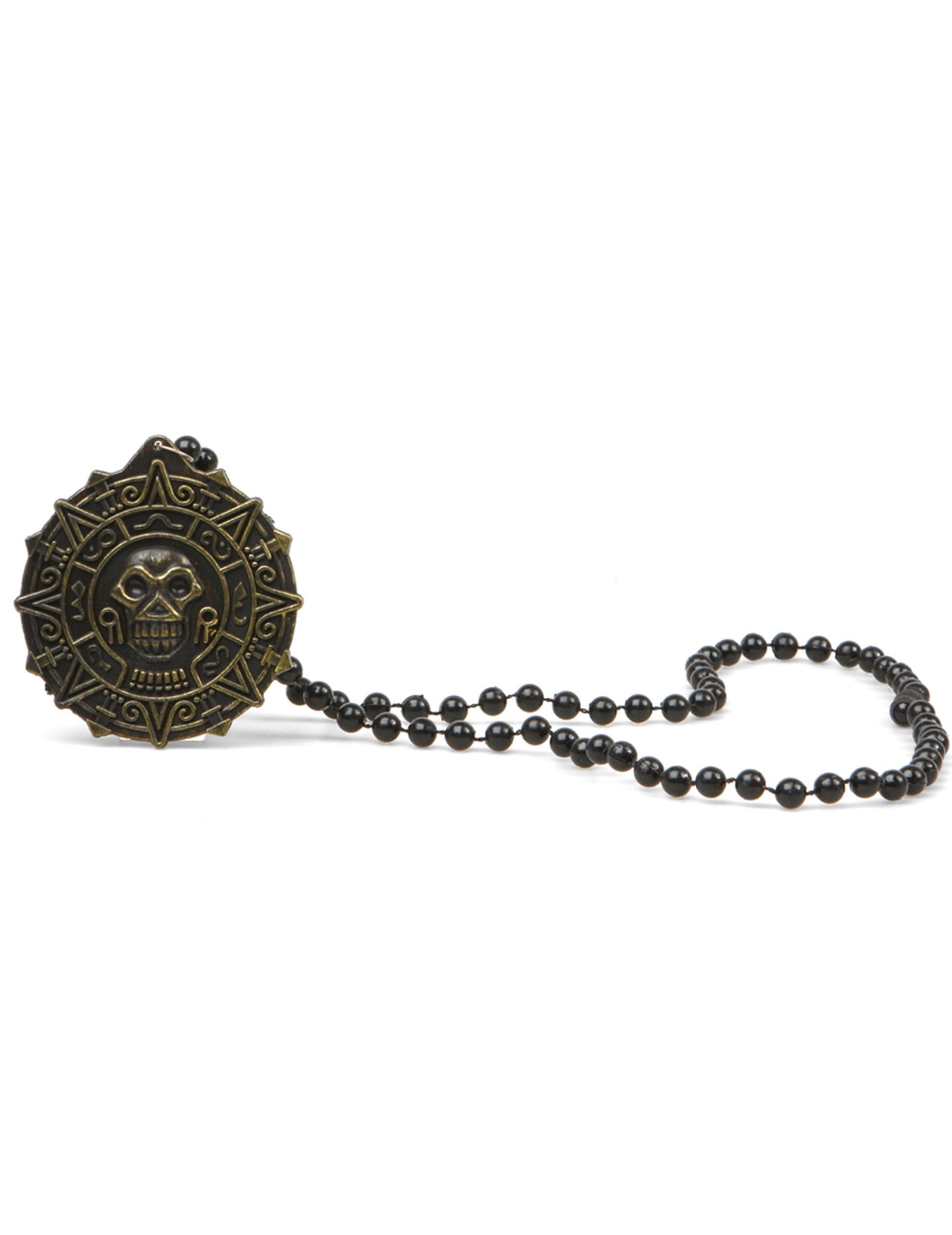 Collier pirate pour adulte avec perles noires et médaillon tête de mort bronze