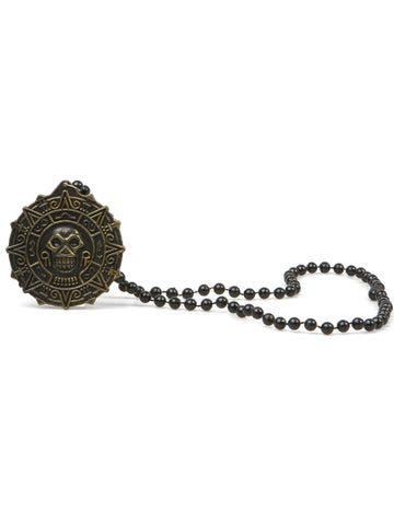 Collier pirate pour adulte avec perles noires et médaillon tête de mort bronze