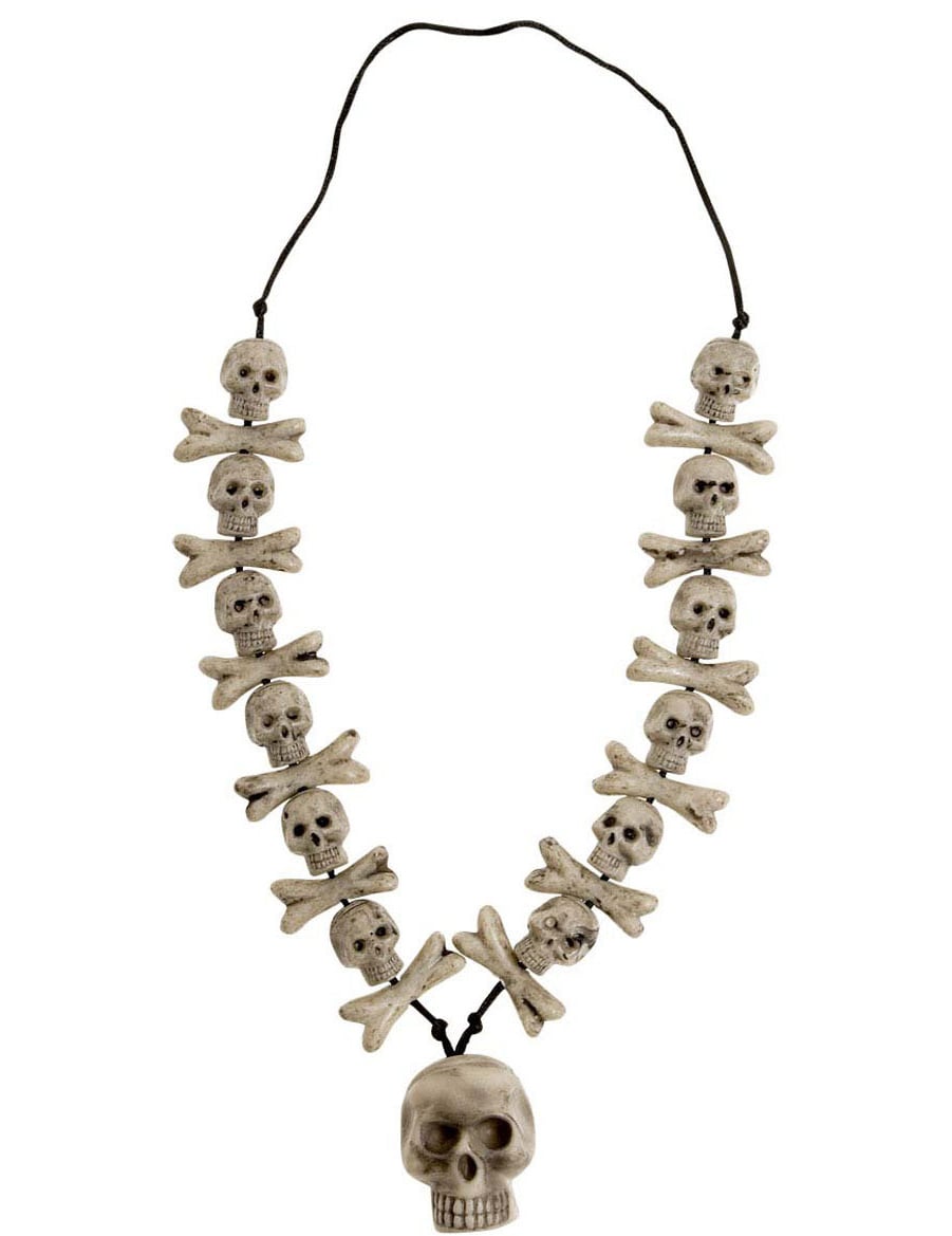Collier tête de mort et os pour adulte beige et noir