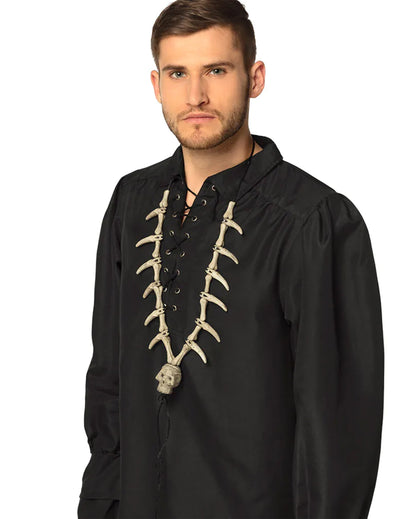 Collier tête de mort pirate pour adulte beige avec os et crâne