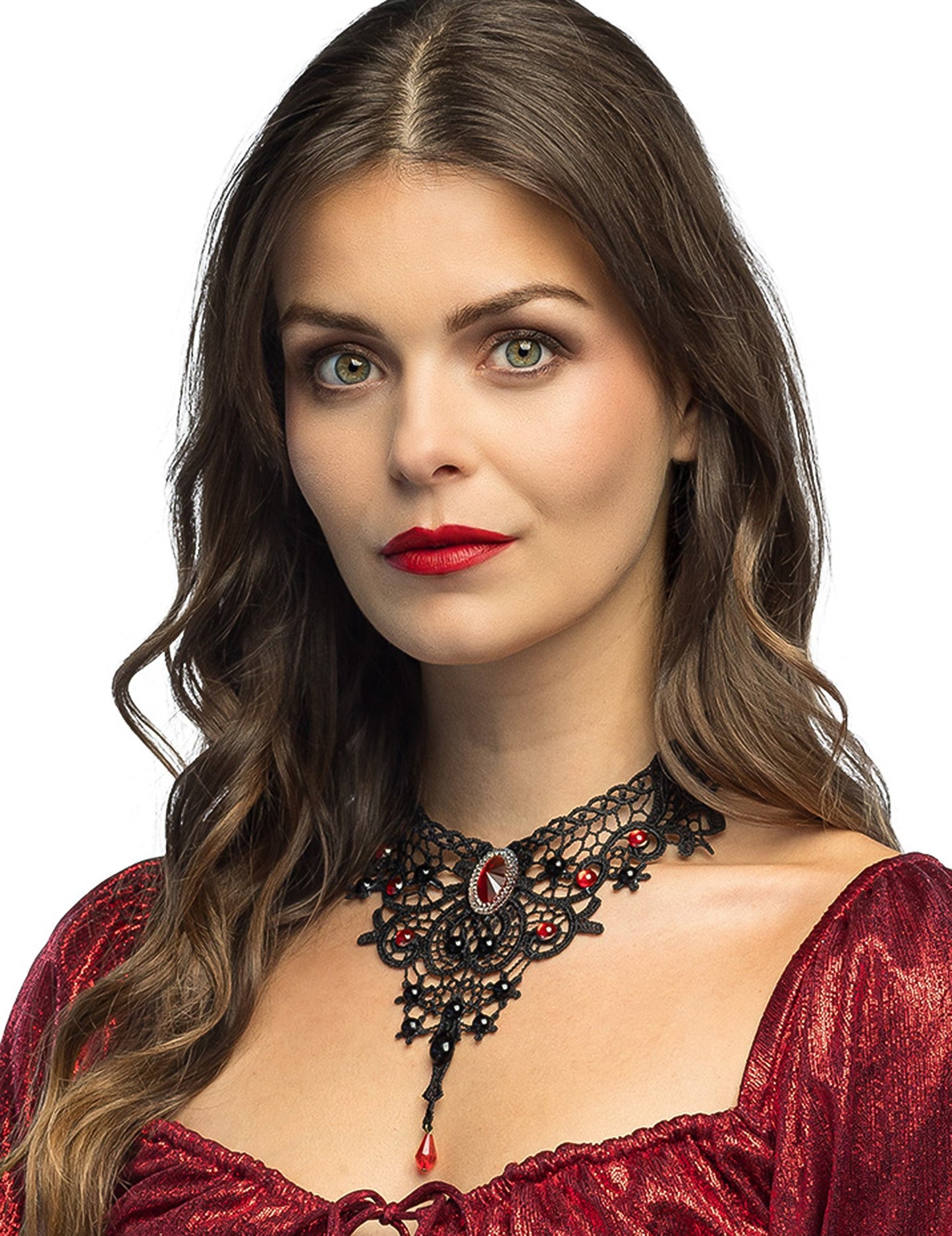 Vámpír nyaklánc csipkével és drágakövekkel