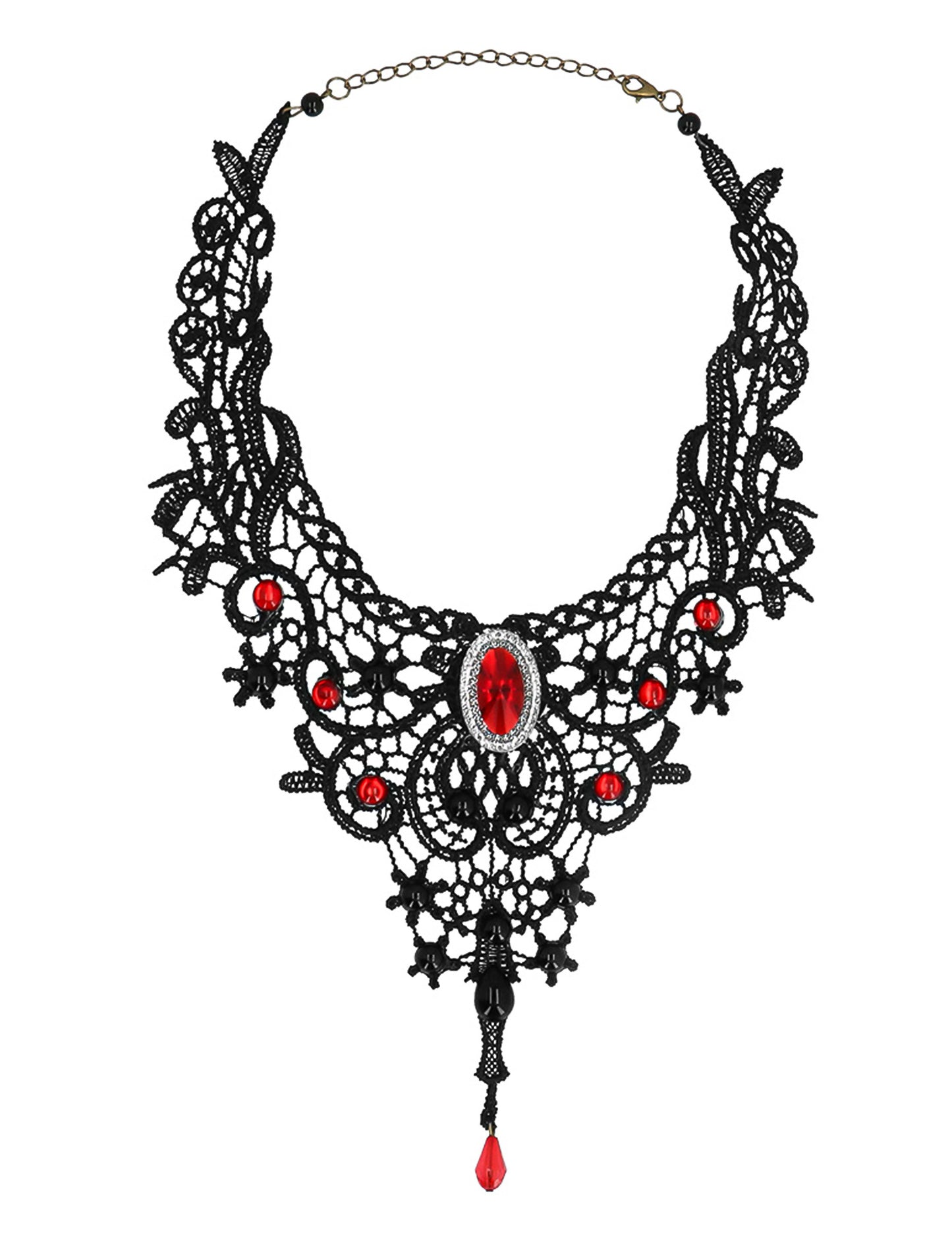 Vámpír nyaklánc csipkével és drágakövekkel