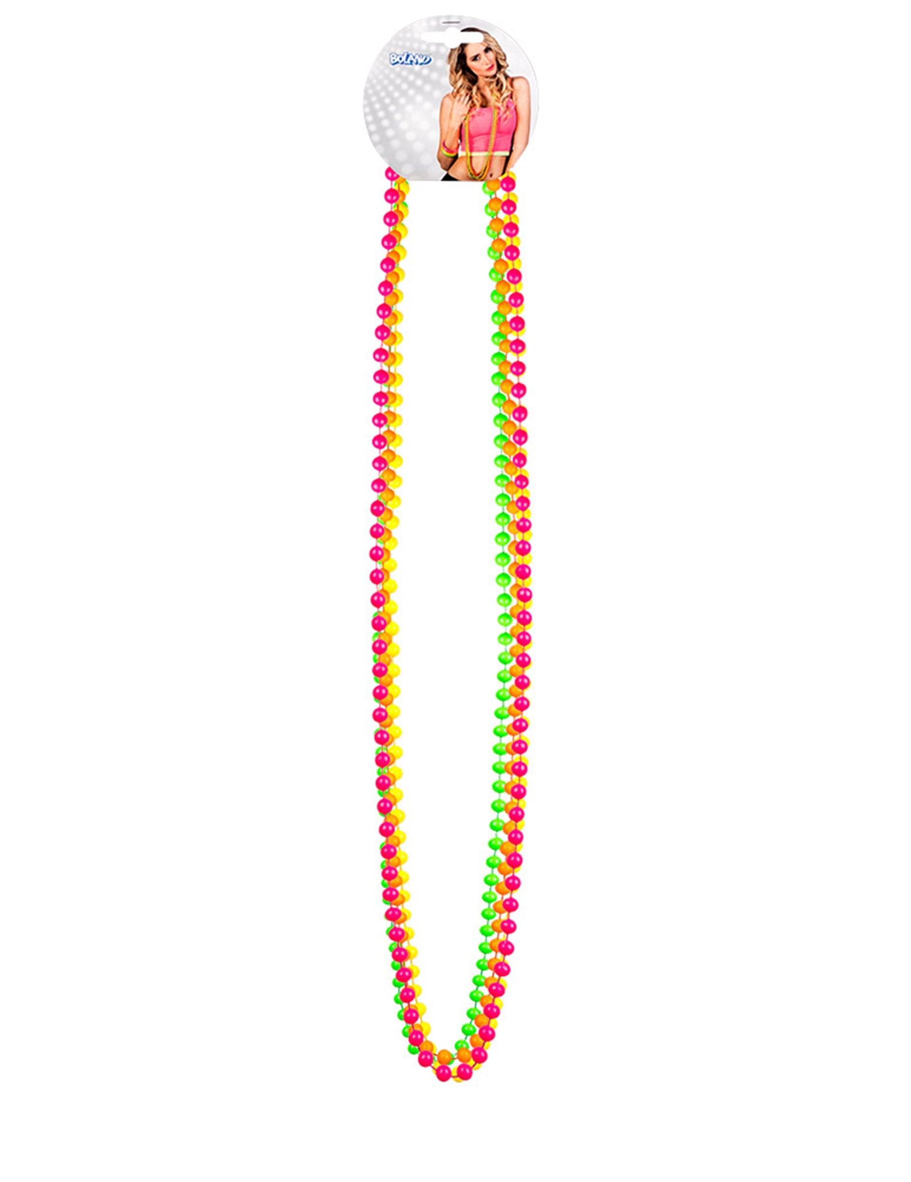 Colliers perles fluo pour adulte multicolores rose jaune vert et orange