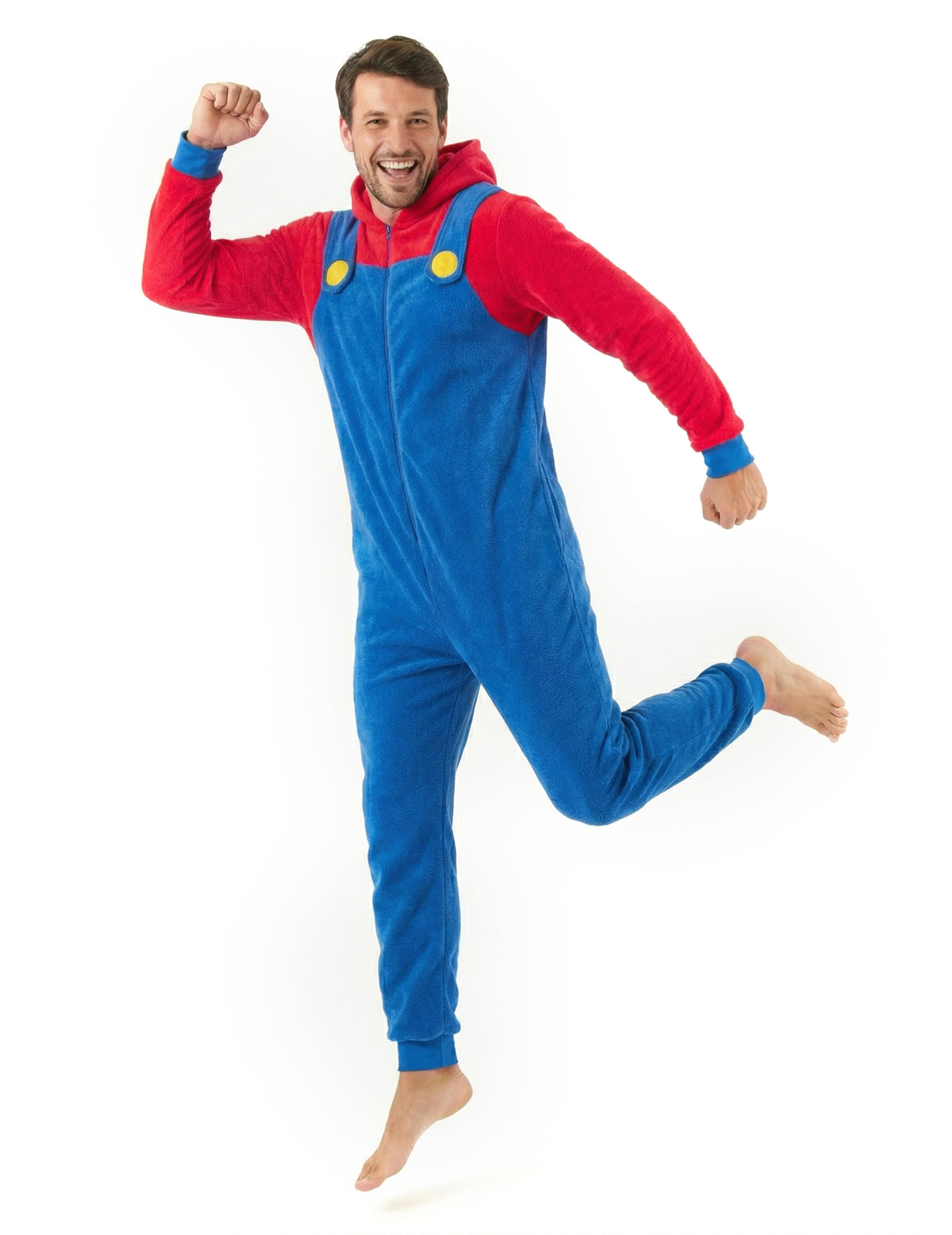 Vue de face en mouvement de la combinaison Super Mario classique