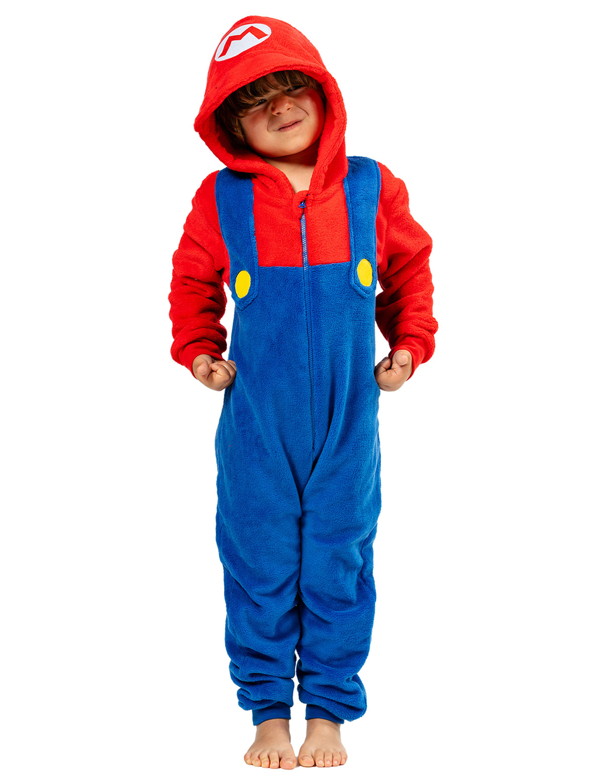 Combinaison Super Mario pour enfant bleu et rouge avec capuche à logo M