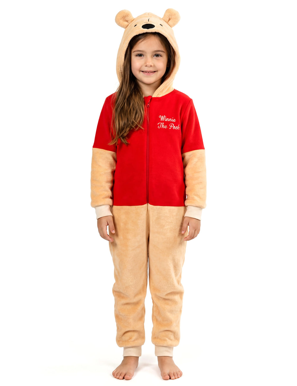 Combinaison Winnie l'ourson pour enfant jaune et rouge à capuche