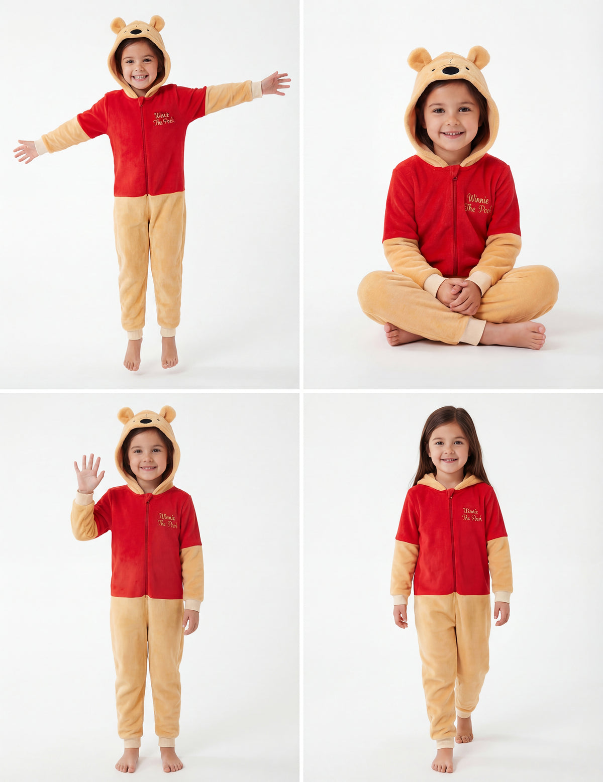 Différentes vues de face de la combinaison Winnie l'ourson