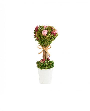 Szárított virágkompozíció és fehér rózsák szárakon cserépben 18 cm 8x cm juta csomóval