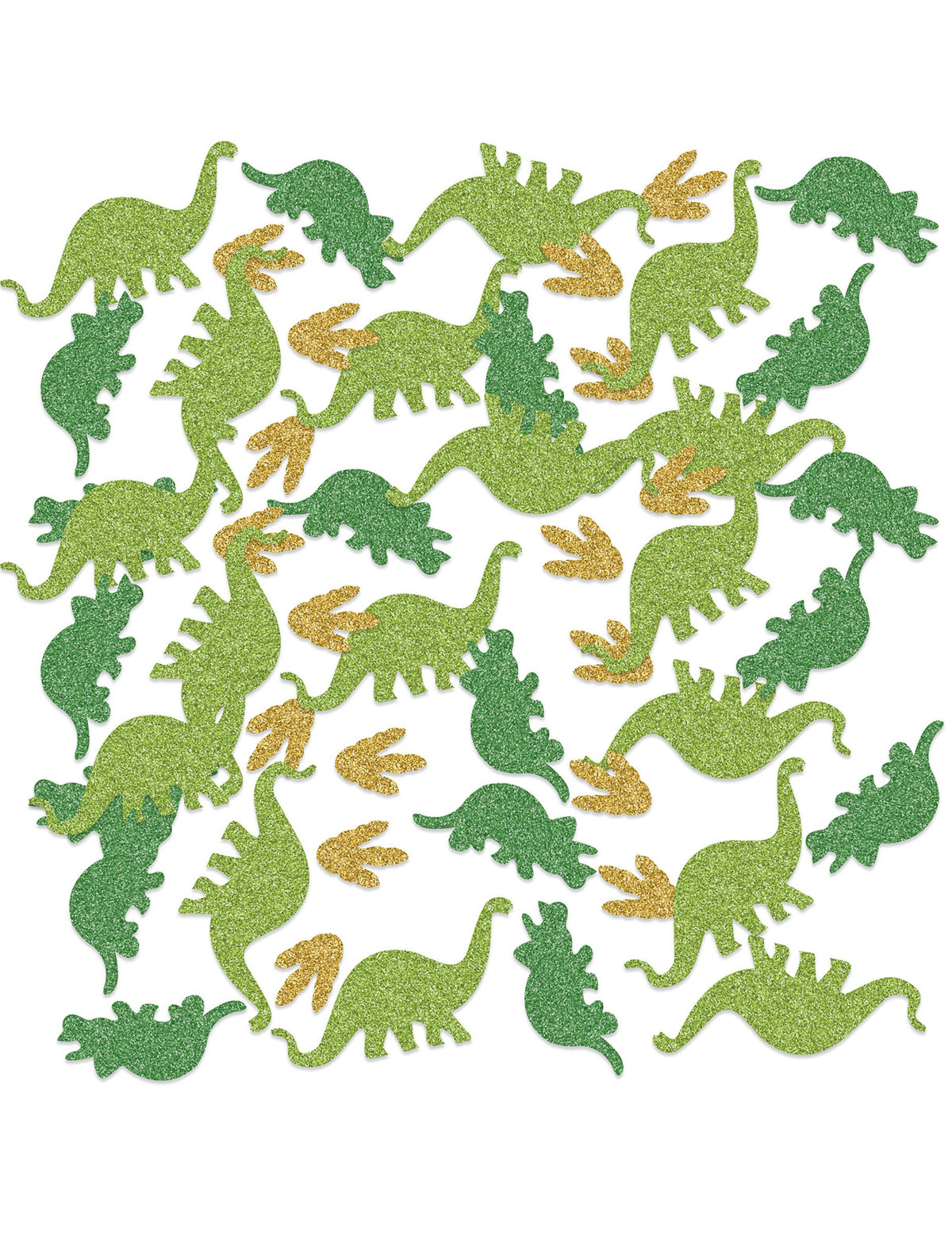 Confettis de table dinosaures pailletés pour fête verts et dorés