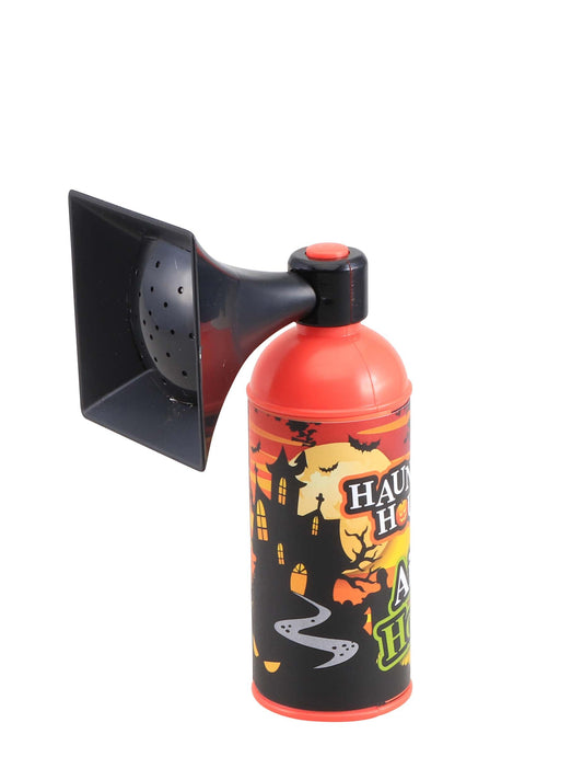 Corne sonore Halloween orange et noire 6 sons motif maison hantée