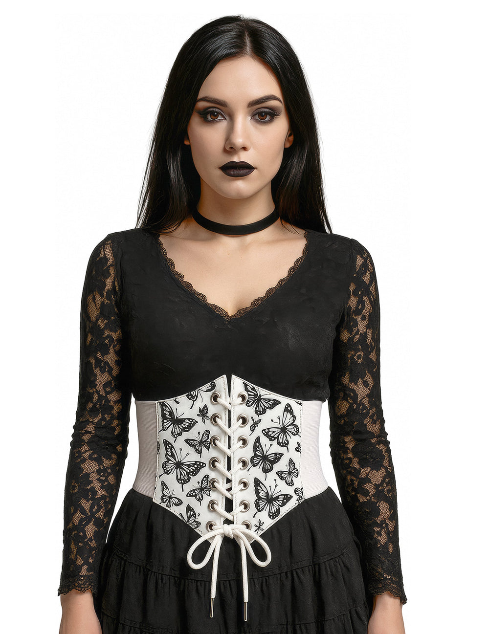 Corset élastique motif papillon pour femme blanc