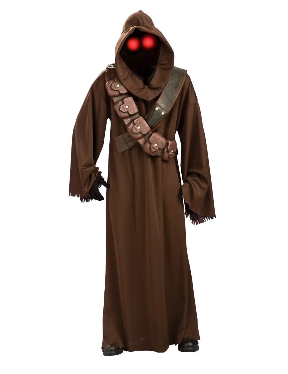 Luxus Jawa™ felnőtt barna jelmez világító vörös szemekkel és lőszerszíjakkal