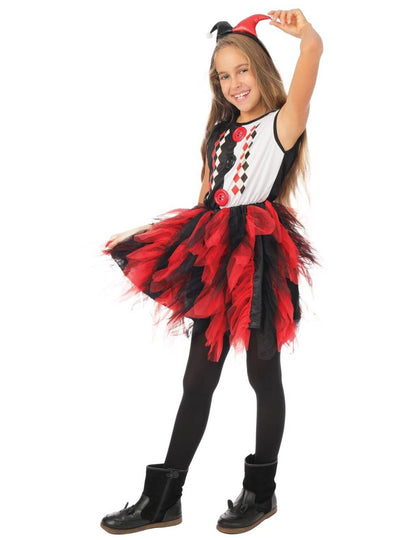 Harlekin jelmez lányoknak fekete és piros alsószoknyával