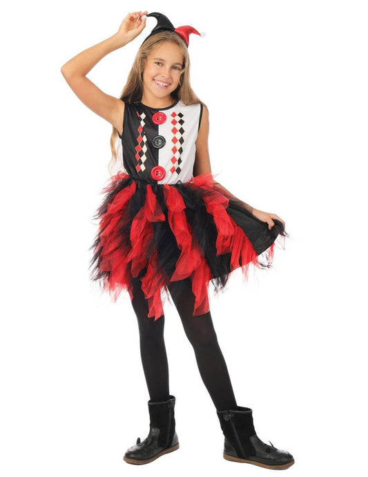 Déguisement arlequin avec jupon pour fille noir et rouge avec serre-tête