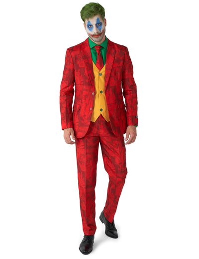 Costume Joker Suitmeister pour adulte rouge à motifs comics et gilet jaune