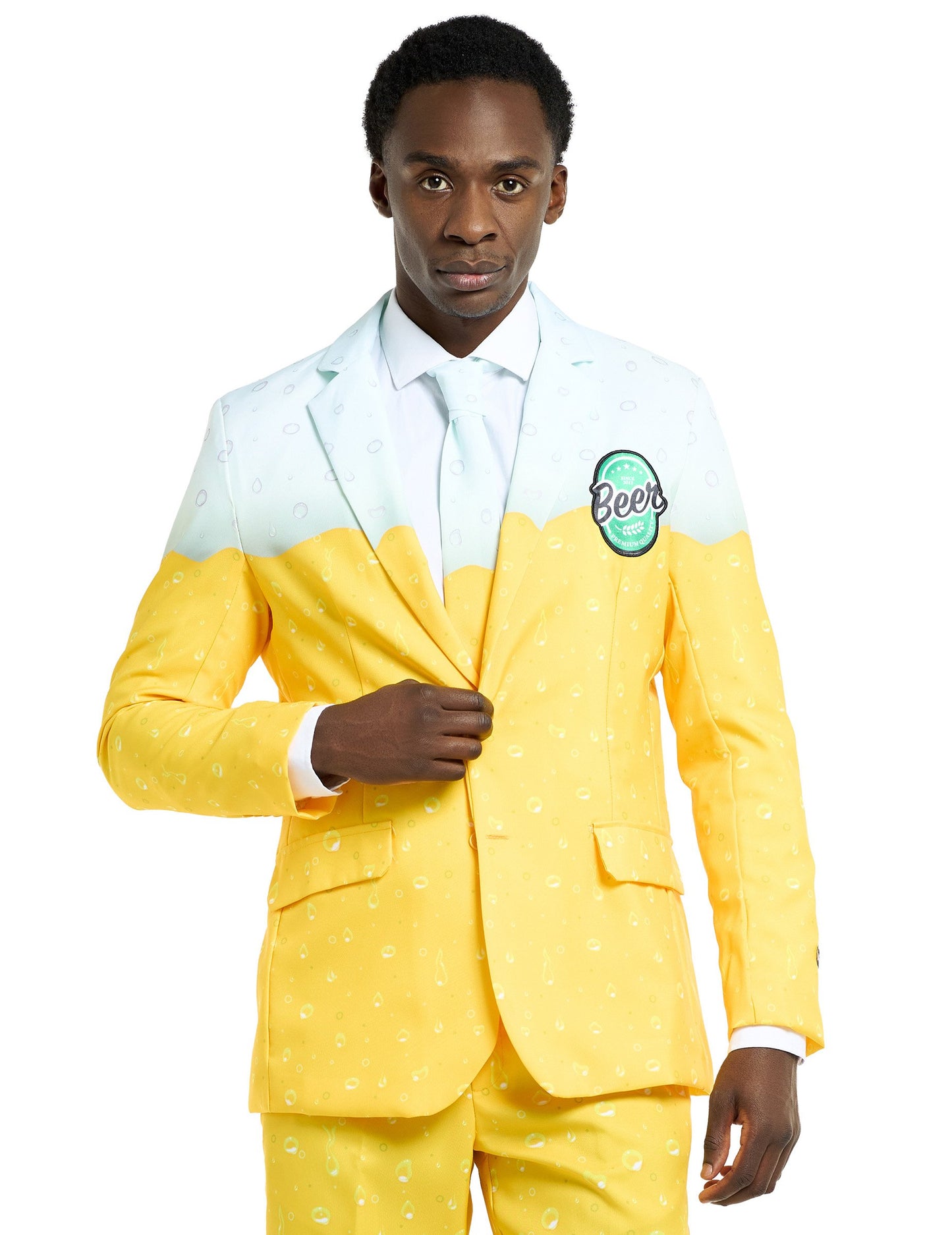 Plan rapproché de la veste du costume Mr Bière Suitmeisters pour adulte