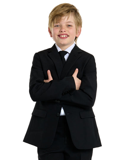 Gros plan sur la veste et la cravate du costume Mr. Black Opposuits