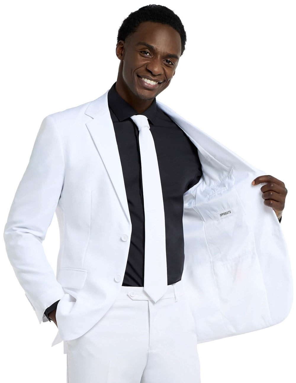 A Mr. fehér Opposuits jelmez zakójának bélése részletei
