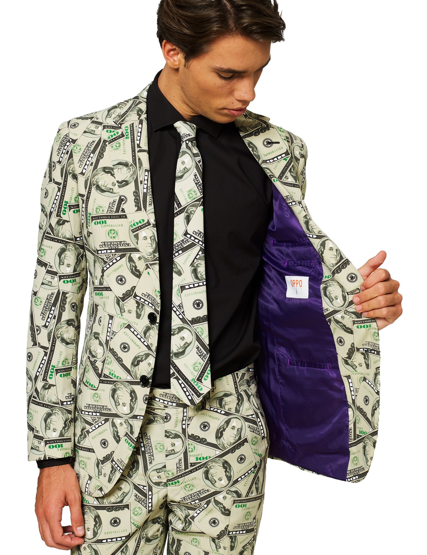 Détail de la doublure violette du costume Mr. Cashanova