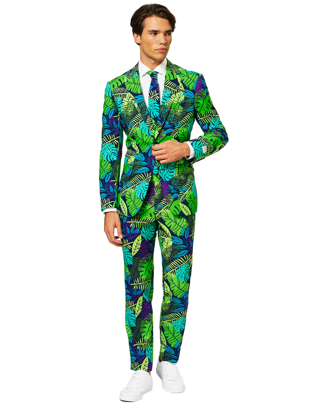Costume Mr. Juicy jungle pour homme à motifs de feuilles tropicales vert et bleu