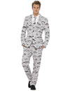Costume Mr. Moustache pour homme gris avec imprimés moustaches noires