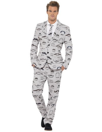 Costume Mr. Moustache pour homme gris avec imprimés moustaches noires