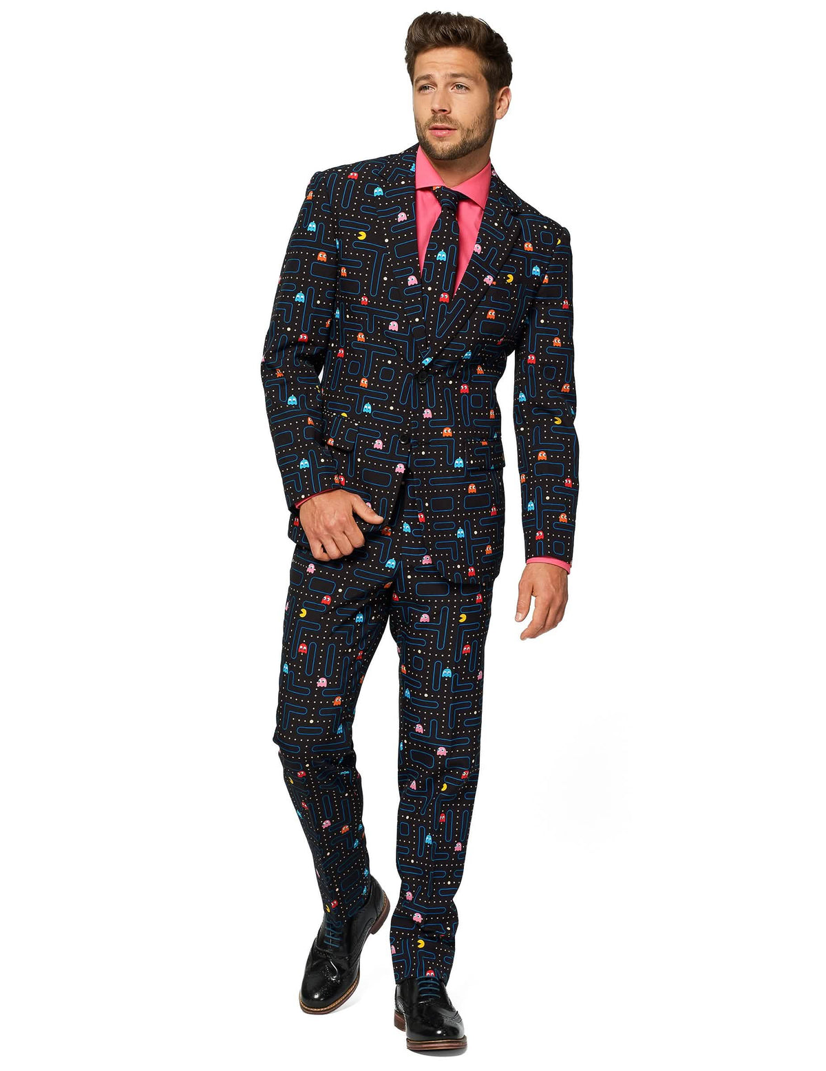 Mr. Pac-Man férfi fekete labirintusmintás Opposuits jelmez