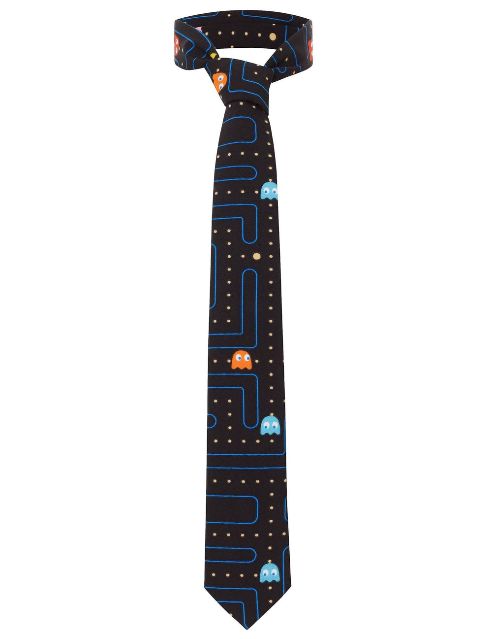 Mr. Pac-Man nyakkendő férfiaknak fekete, labirintus- és szellemmintás