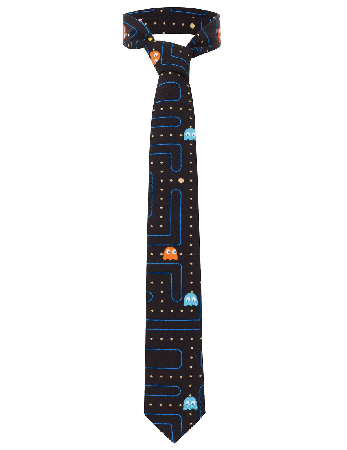 Mr. Pac-Man nyakkendő férfiaknak fekete, labirintus- és szellemmintás