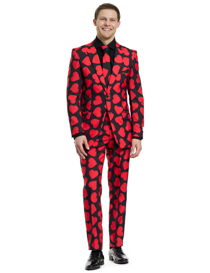 Costume Mr. Roi des coeurs pour homme noir avec motifs de cœurs rouges