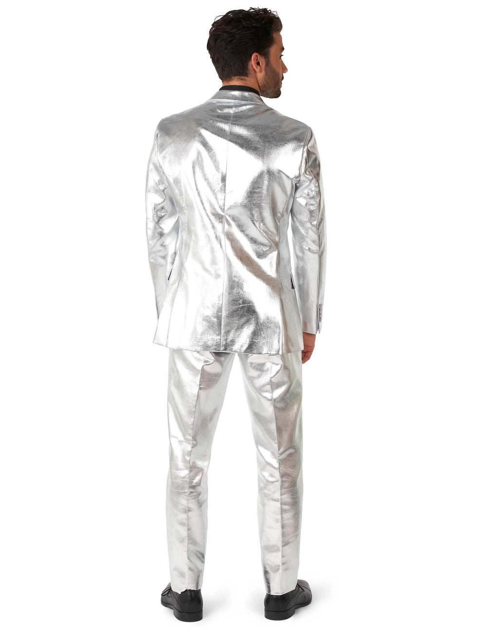 Mr. Shiny Silver ezüst csillogó férfi jelmez hátulról látható